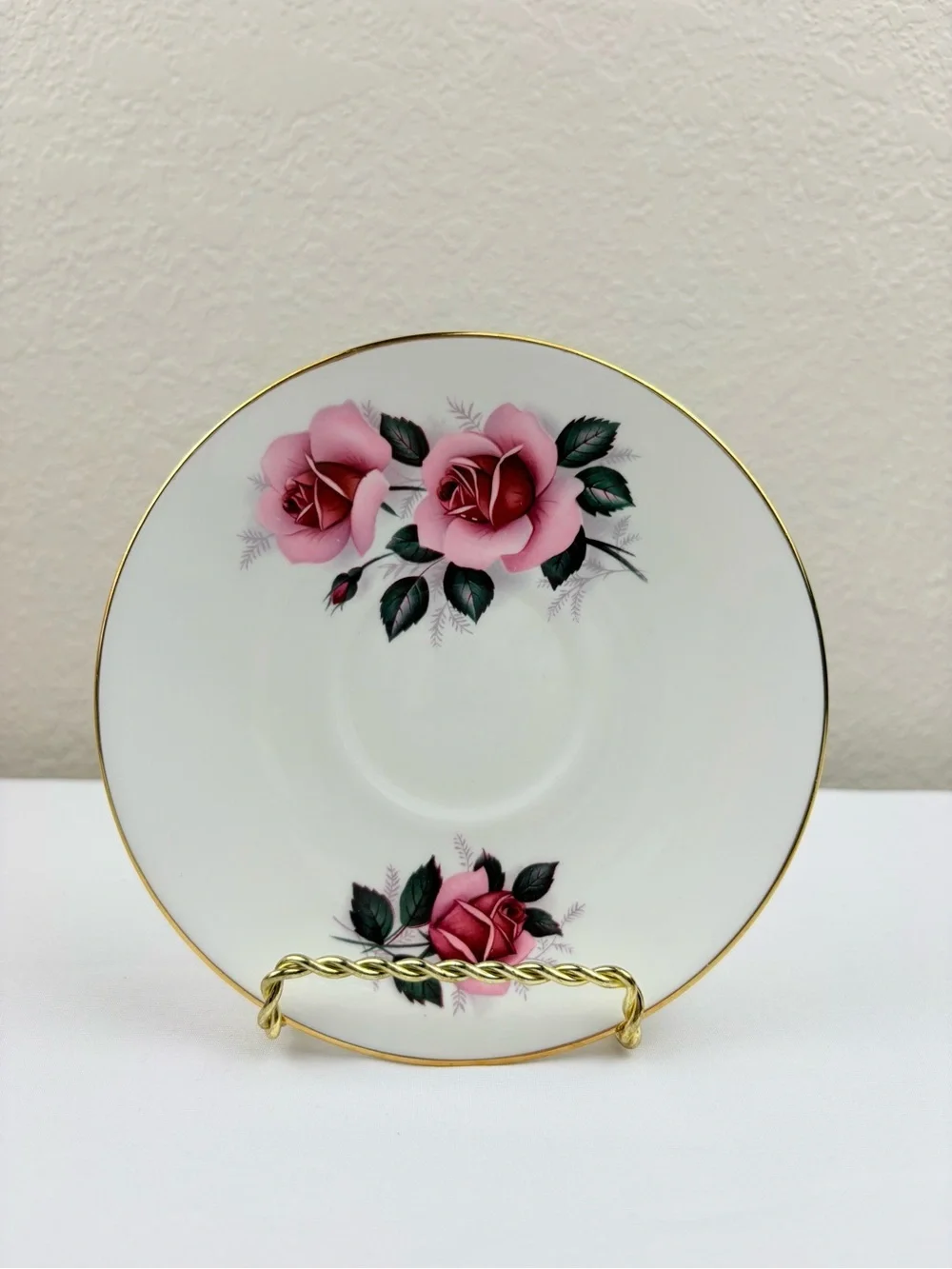 Vintage Royal Dover China Fine Bone China Teacup & Saucer with Pink Rose Design